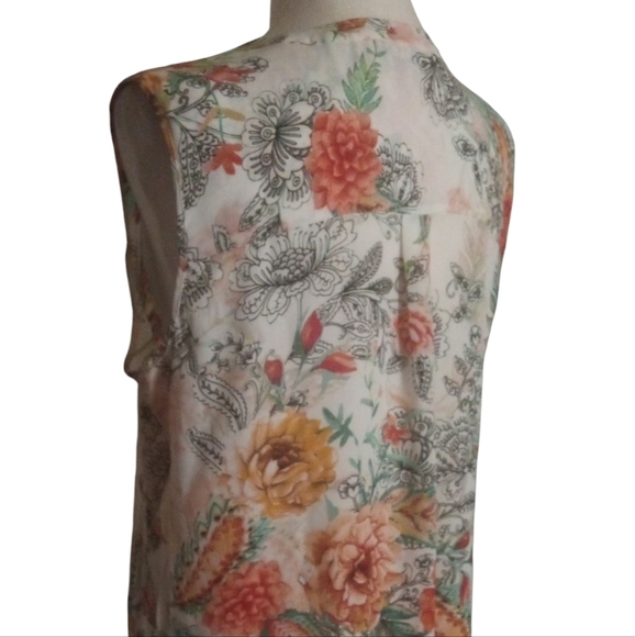 Anthropologie Sioni Sleeveless Floral Butterfly Print Split V Neck Blouse Large - Picture 6 of 8